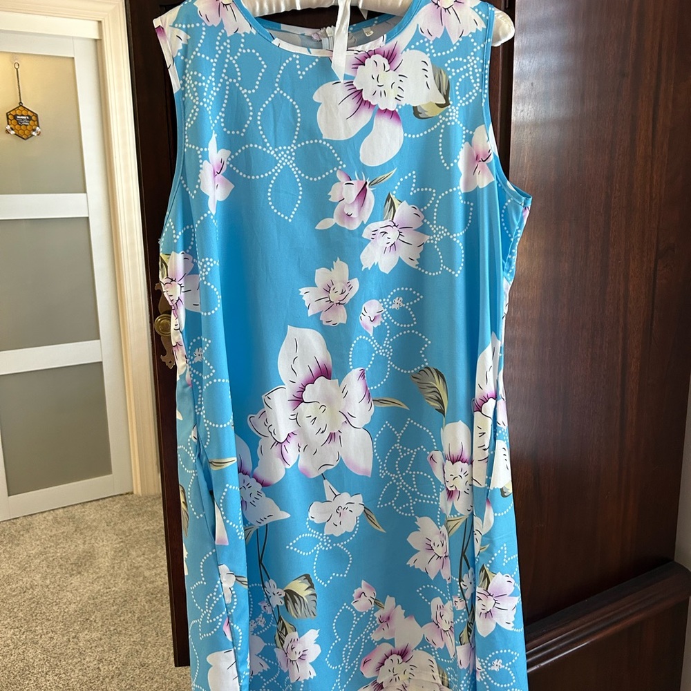 Floral Blue Sleeveless Dress